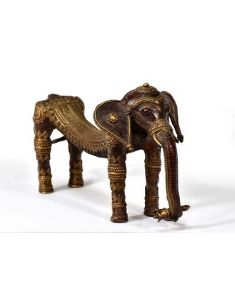 Slon, tribal art, mosadzná soška, medená úprava, 26x11cm