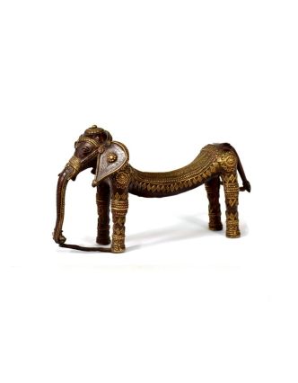 Slon, tribal art, mosadzná soška, medená úprava, 26x11cm