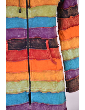 Predĺžená multifarebná mikina so špicatou kapucňou, rainbow design zips, vrecká