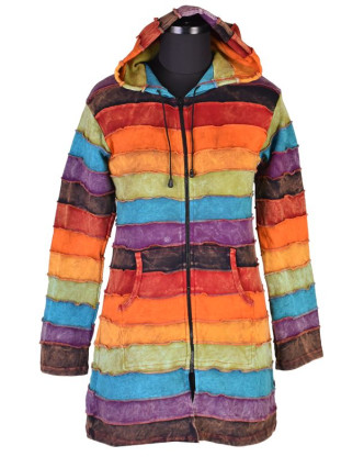 Predĺžená multifarebná mikina so špicatou kapucňou, rainbow design zips, vrecká