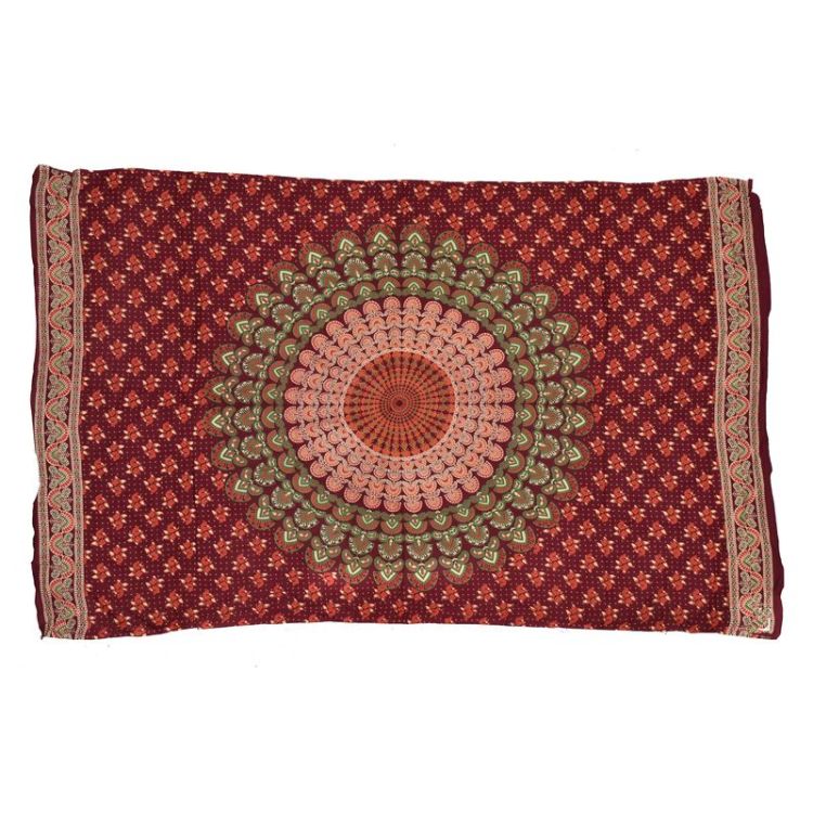 Sárong s ručnou tlačou, vínový a farebná mandala, 110x170cm