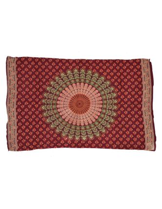 Sárong s ručnou tlačou, vínový a farebná mandala, 110x170cm