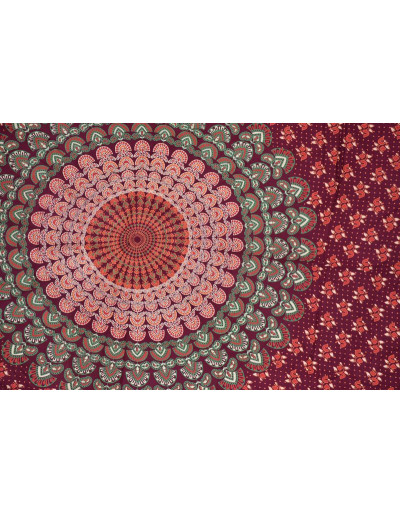Sárong s ručnou tlačou, vínový a farebná mandala, 110x170cm