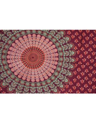 Sárong s ručnou tlačou, vínový a farebná mandala, 110x170cm