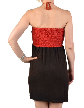 Mini červeno-čierne šaty na ramienka, aplikácie a farebná výšivka