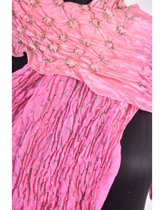 Luxusný hodvábny šál vo ružových tónoch, uzlíková batika, cca 150x50cm