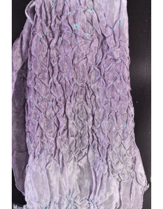 Luxusný hodvábny šál vo fialových tónoch, uzlíková batika, cca 150x50cm