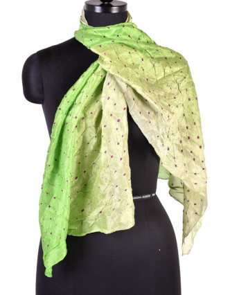 Luxusné hodvábny šál v zelených tónoch, uzlíková batika, cca 150x50cm