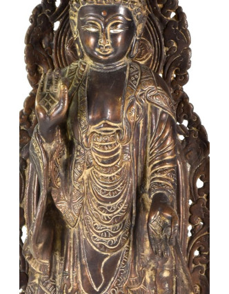 Budha Maitréja stojaca na korytnačke, mosadzná socha, 45cm