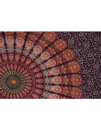 Tmavo fialový sárong s ručnou tlačou, "Naptal" design, 110x170cm