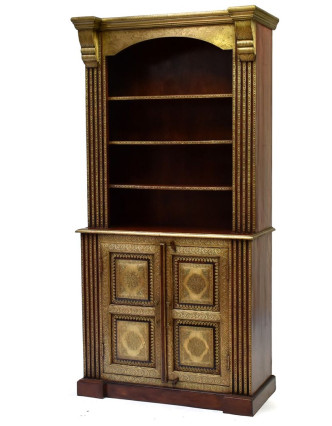 Knižnica z palisandrového dreva zdobená mosadzným kovaním, 100x45x200cm