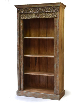 Knižnica z antik teakového dreva, zdobená rezbami, 99x45x205cm