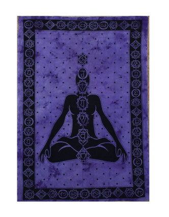 Prikrývka s tlačou, čakry Yoga, fialová batika, 200x134cm