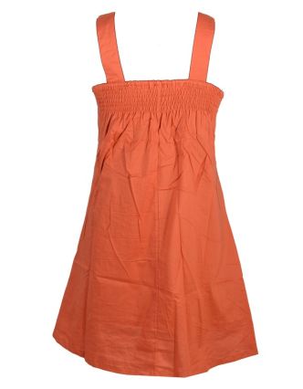 Hnedo-oranžové krátke šaty bez rukávov s výšivkou