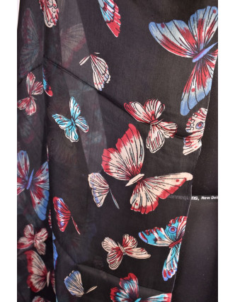 Hodvábna šatka s motívom motýľov, čierna, 170x105cm