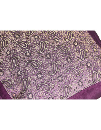 Fialová saténová obliečka na vankúš s výšivkou paisley, zips, 40x40cm