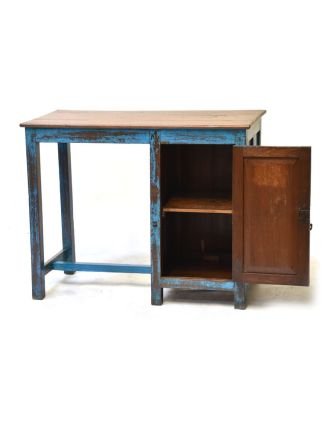 Starý písací stôl z teakového dreva, tyrkysová patina, 96x45x76cm