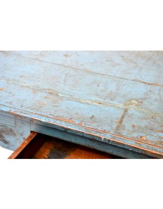 Starý písací stôl z teakového dreva, tyrkysová patina, 107x60x79cm