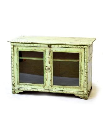 Presklená skrinka z antik teakového dreva, plechové boky, 98x46x66cm