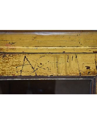 Presklená skriňa z antik teakového dreva, plechové boky, okrová patina163x44x127c