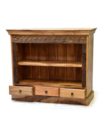Knižnica z antik teakového a mangového dreva, ručné rezby, 122x42x106cm