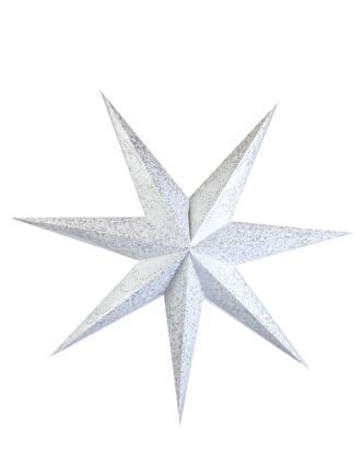Biely papierový lampión hviezda, postriebrená, 7cípov, 140cm