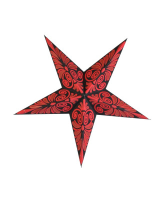 Čierno červený papierový lampión hviezda &quot;Celtic Flower&quot;, 5 cípov, 60cm