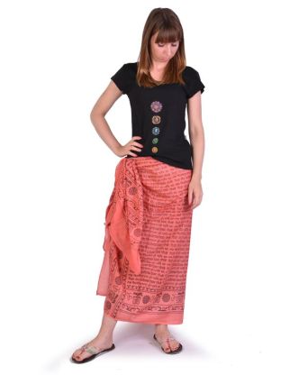 Sárong s potlačou mantry, ružová a vínová potlač, z bavlny 110x170cm