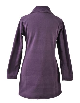 Slivkový fleecový kabát zapínaný na gombíky, farebný kvetinový design, vrecká
