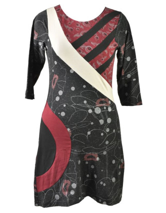 Čierno-vínovej šaty s trojštvrťovým rukávom, Natural dizajn, potlač