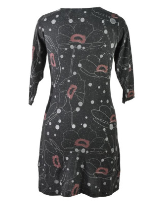 Čierno-vínovej šaty s trojštvrťovým rukávom, Natural dizajn, potlač
