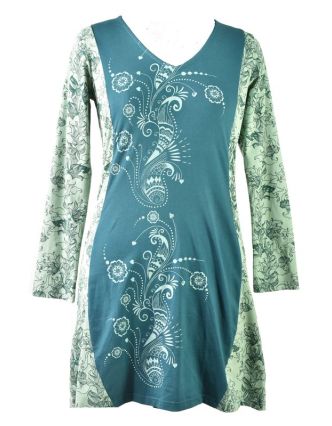 Zelené šaty s dlhým rukávom, Natural dizajn, potlač, Bio bavlna