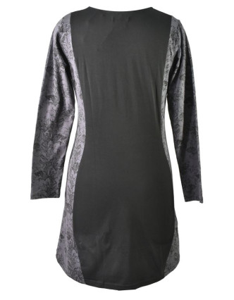 Čierno-šedé šaty s dlhým rukávom, Natural dizajn, potlač, Bio bavlna