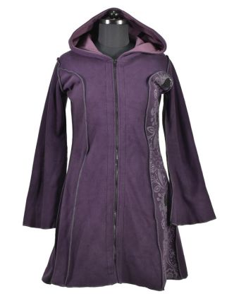 Slivkový fleecový kabátik s dlhou kapucňou, zapínanie na zips