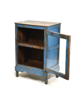 Presklená skrinka s modrou patinou z antik teakového dreva, 55x38x79cm