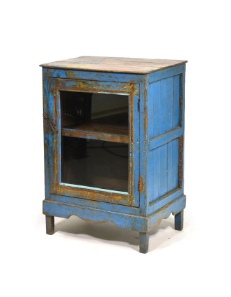 Presklená skrinka s modrou patinou z antik teakového dreva, 55x38x79cm