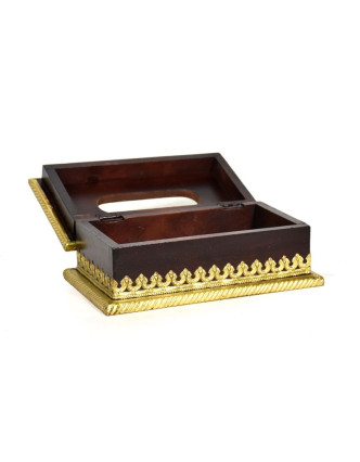 Krabička na vreckovky, drevené, zdobená mosadzným plechom, 26x15x10cm
