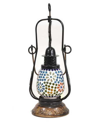 Mozaiková lampáš na sviečku, multifarebná, sklo, ručné práce, 12x12x32cm