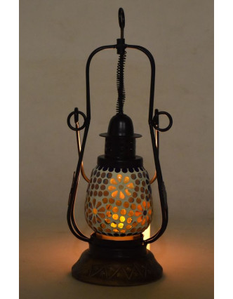 Mozaiková lampáš na sviečku, multifarebná, sklo, ručné práce, 12x12x32cm