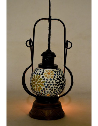 Mozaiková lampáš na sviečku, multifarebná, sklo, ručné práce, 13x13x40cm