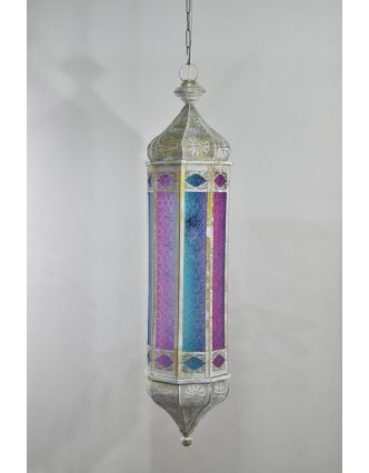 Arabská lampa, multifarebná, biela patina, sklo, ručné práce, 21x21x97cm