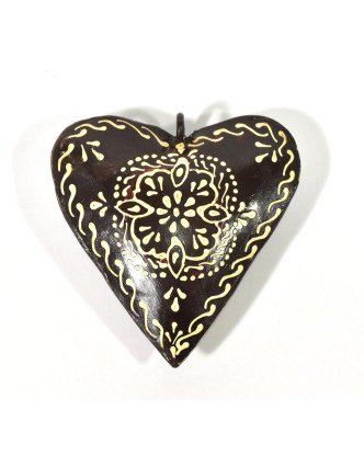 Závesná dekorácia - čierne ručne maľované srdce, kov, 10x3x10cm