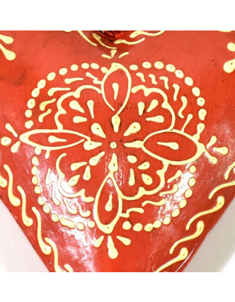 Závesná dekorácia - oranžové ručne maľované srdce, kov, 10x3x10cm