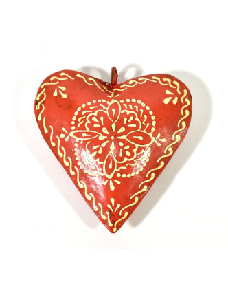 Závesná dekorácia - oranžové ručne maľované srdce, kov, 10x3x10cm