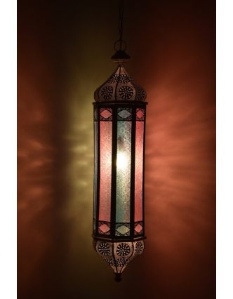 Arabská lampa, multifarebná, biela patina, sklo, ručné práce, cca 21x97cm