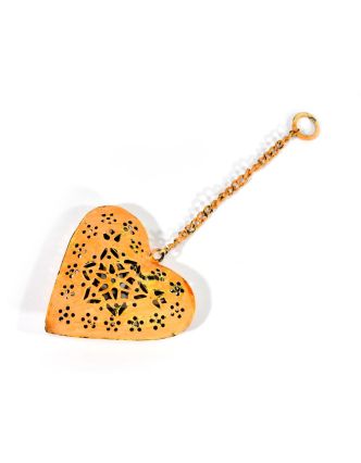 Závesná dekorácia - ručne vyrezané oranžové srdce, kov, 11x3x12cm