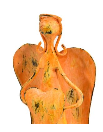 Kovová soška anjela, oranžová, 9x7x18cm