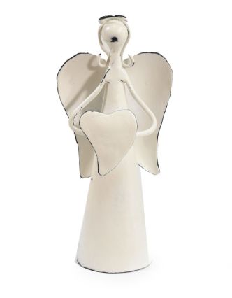 Kovová soška anjela, biela, 9x7x18cm