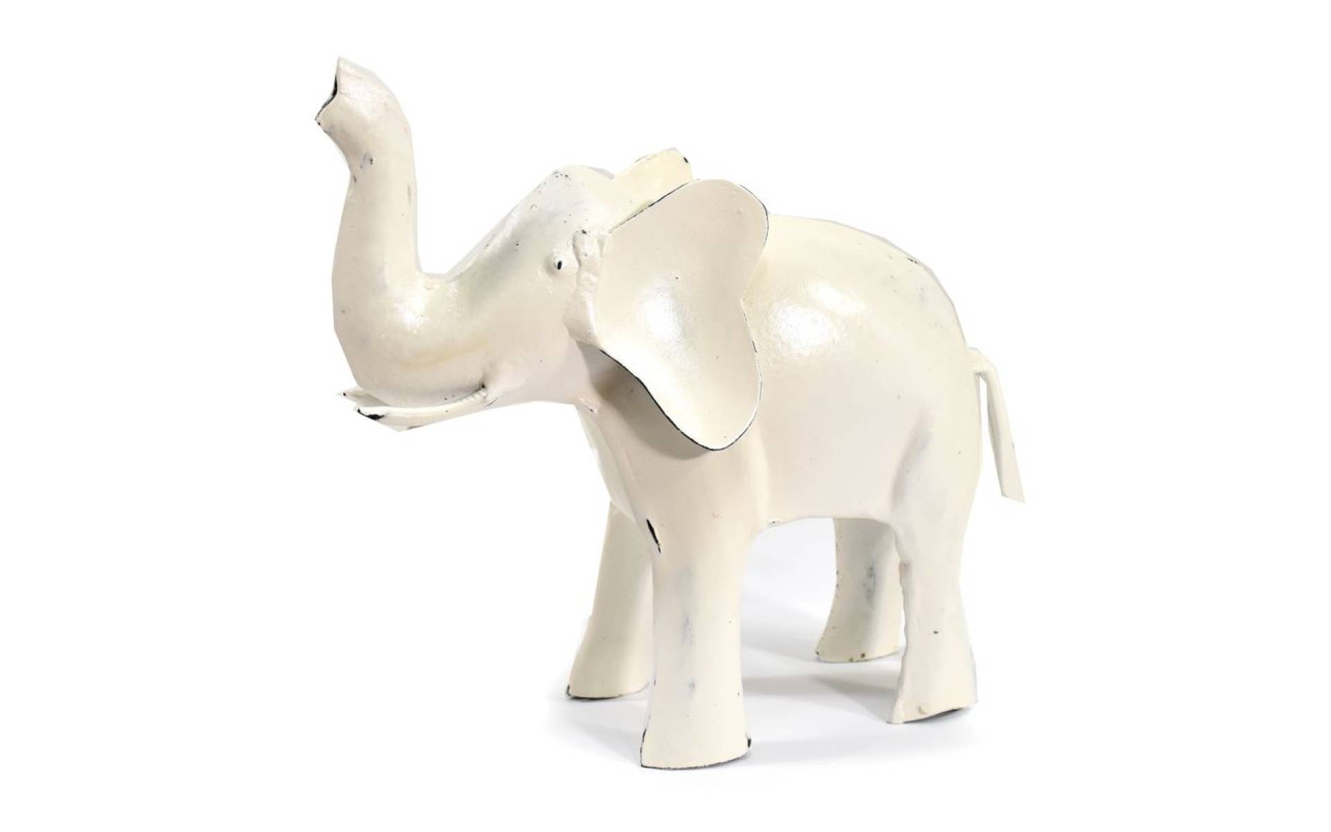 Kovová soška slona, biela patina, 21x8x17cm