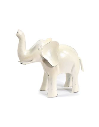 Kovová soška slona, biela patina, 21x8x17cm